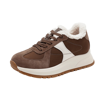 哈森复古拼色德训鞋女2025秋冬新款加绒保暖休闲鞋HCA251601