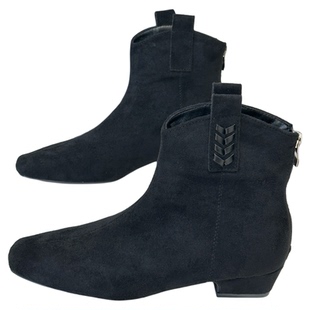 复古绒面瘦瘦靴女2025秋季新款法式方头粗跟内增高短靴短筒弹力靴