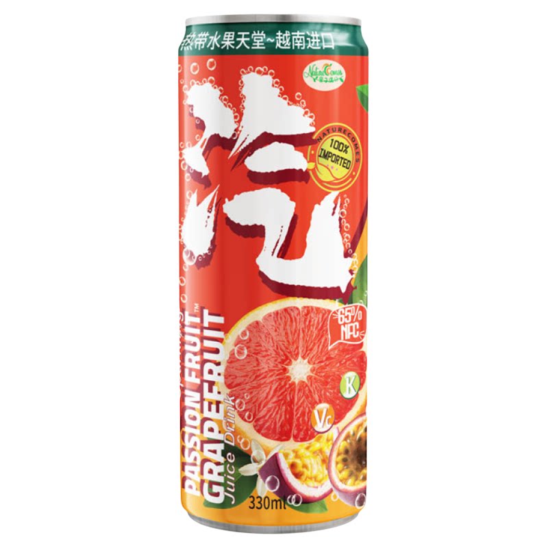 越南进口果子满分百香果西柚汁气泡水330ml*6罐果汁汽水碳酸饮料