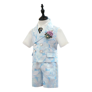 男童西装套装儿童礼服英伦马甲走秀主持服装花童小西服生日演出服