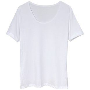 2025夏季新款大领口露锁骨新疆纯棉短袖t恤女宽松u领纯色休闲上衣