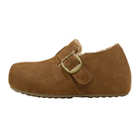 驼色带扣加绒勃肯鞋女全包2025新款冬季复古保暖毛毛棉鞋增高鞋子