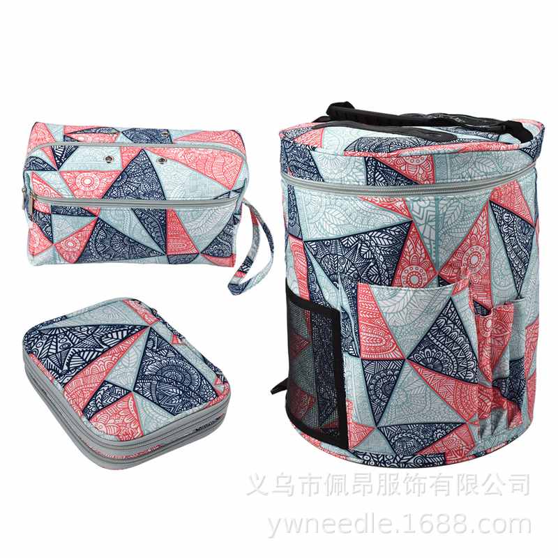 新品蓝色几何系列600D牛津布收纳收纳包钩针毛线编织方形包