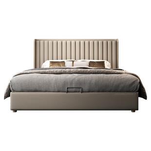 2025新款高级感现代简约轻奢高靠背薄床头钢琴键主卧大床真皮齐边