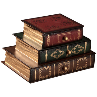 欧式家居摆件首饰品抽屉式收纳盒复古木质书盒假书模型摄影道具书