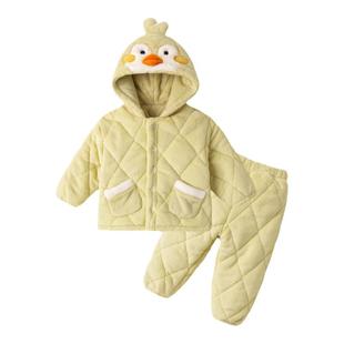 宝宝家居服套装冬季男童珊瑚绒冬装两件套女童加绒加厚睡衣秋冬款