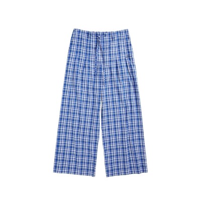 设计师款腰部抽绳格纹直筒长裤