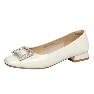 戈美其女鞋2025新款春秋时尚方扣水钻低跟女鞋粗跟时装单通勤鞋子