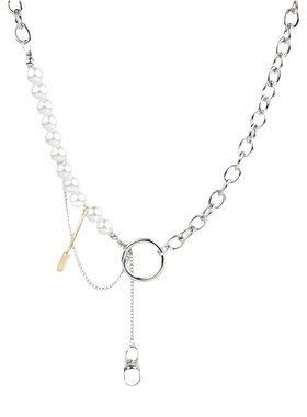 回形针珍珠拼接层次钛钢项链