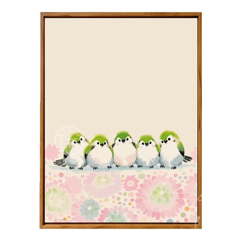 春日小鸟数字油画diy填充涂色填色画手工绘花鸟图丙烯油彩装饰画