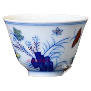 主人杯单杯手绘仿古品茗杯陶瓷手工仿明三秋杯成化斗彩功夫茶杯