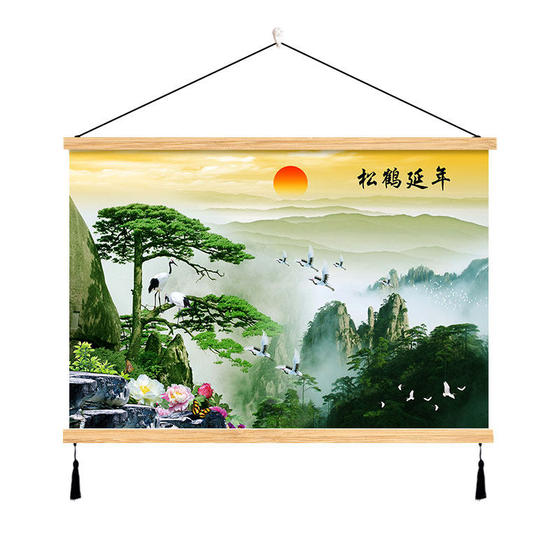 迎客松布艺挂画新中式客厅装饰画