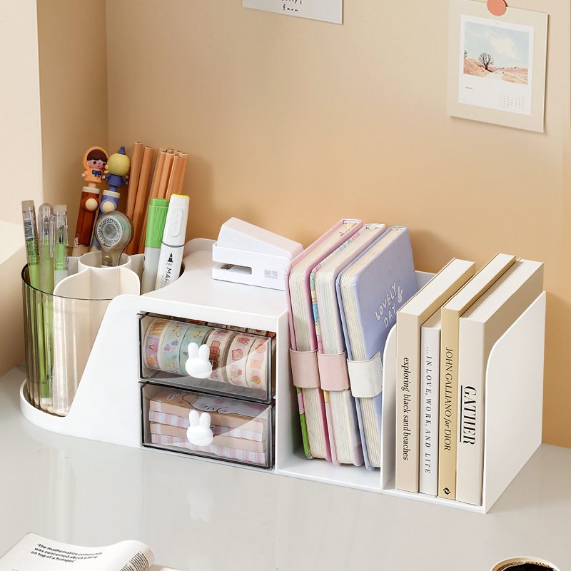 书本收纳盒学生书桌书立架抽屉式笔筒桌面置物架办公室文件收纳架