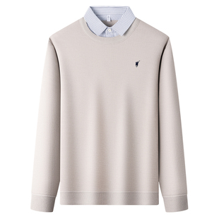 【保罗奥莱】纯色假两件针织衫秋冬男士内搭衬衫领毛衣加厚羊毛衫