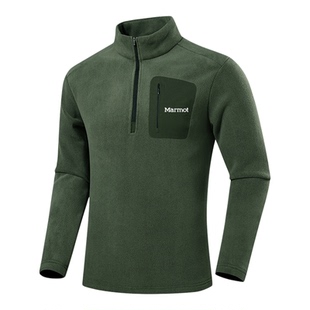 MARMOT土拨鼠抓绒卫衣男秋冬季加绒加厚半拉链打底衫户外长袖上衣