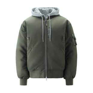 [卢正义韩国明星款]佐丹奴男女装假两件可卸帽飞行员棉衣01075883