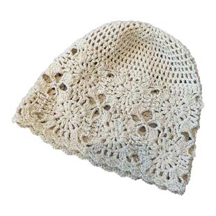 鞠婧祎同款精致头巾帽子女镂空春夏季薄款文艺显脸小编织帽堆堆帽