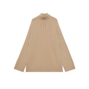 MRS Studios 美利奴羊毛舒适ROW风極简竖坑条高领套头慵懒大毛衣