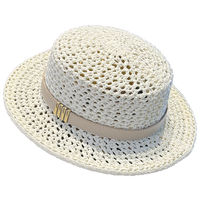 法式老钱风镂空编织平顶防晒草帽