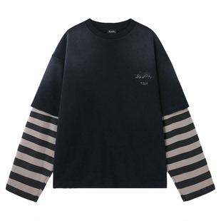 BJHG不计后果 复古假两件卫衣男款春秋美式休闲宽松长袖t恤上衣女