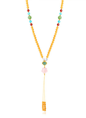 高档玉石蜜蜡天然珠子毛衣链编织