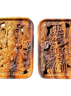 龙虎山天师府雷焦桃木吊坠浮雕赵公明武财神吊坠镂空精雕吊坠摆件