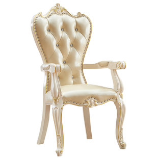 欧式餐桌扶手餐椅实木雕花美式软包家用凳子阳台酒店休闲电脑椅子