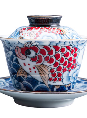 陶迷悬停青花盖碗陶瓷三才碗