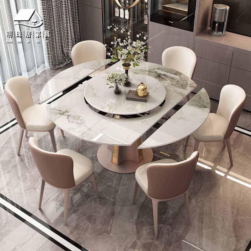 岩板折叠餐桌旋转嵌入式转盘多功能带电磁炉桌子小户型家用饭桌子