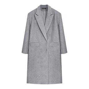 TRENDYWU 新品复古老钱人字纹灰硬挺复合加厚垫肩廓形毛呢长大衣