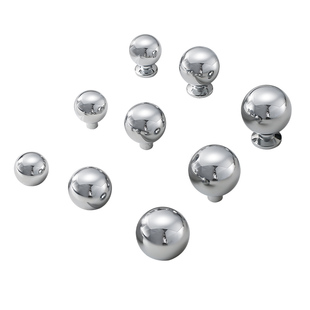 法式银色亮铬橱柜衣柜实心圆球单孔黄铜拉手轻奢柜门圆形抽屉把手