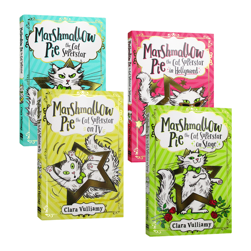 英文原版 Marshmallow Pie the Cat Superstar1-4 棉花糖派巨星猫系列漫画4册 漫画插图 桥梁读物 初章小说 英文版 进口英语书籍