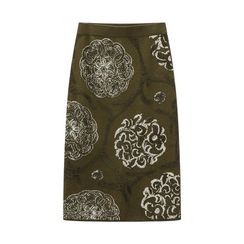 EXCEPTION例外女装2025冬季新品绵羊毛弹力撞色中式提花半身裙子