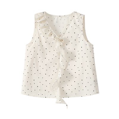 弥古v领法式波点背心女外穿2026新款夏季立体花朵无袖上衣设计感