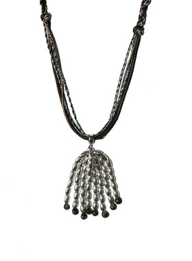 「新年礼物」藏式编织银色流苏橄榄珠民族风长项链毛衣链秋冬