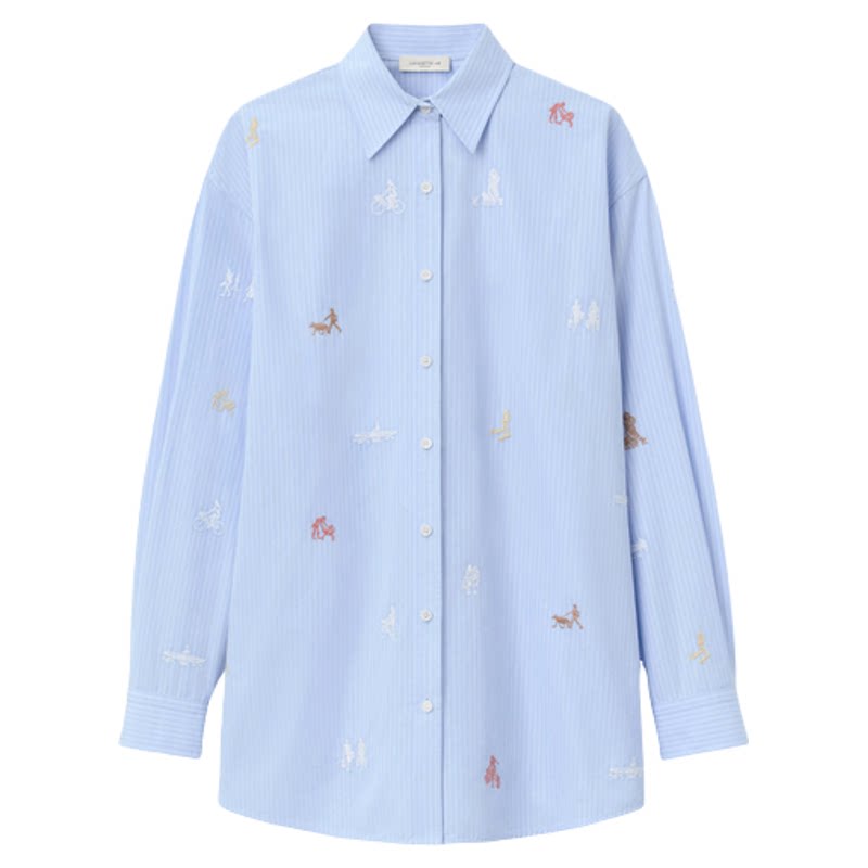 【26春夏新款】LAFAYETTE148/拉飞逸速写纽约刺绣条纹棉府绸衬衫