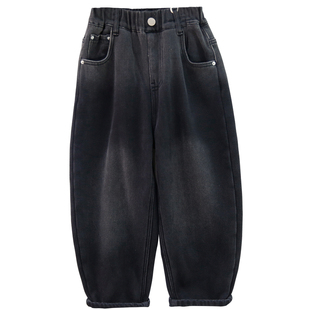 啦芙莱童装2025冬季季新款儿童加厚阔腿牛仔裤男女老爹长裤子3773