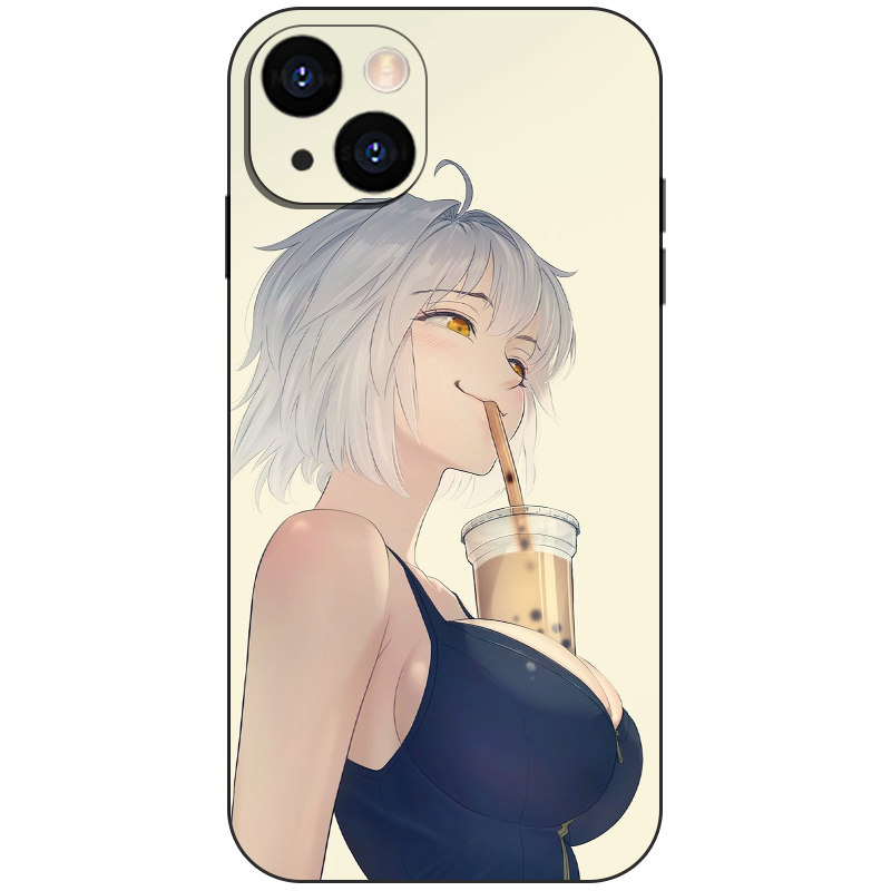 FGO贞德Saber搞怪日系奶茶趣味插画磨砂硅胶手机壳同人周边适用iPhone16苹果17小众动漫二次元防摔磁吸保护套