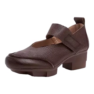 软底复古真皮女鞋2026春款民族风法式粗跟圆头浅口女单鞋