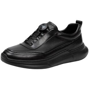 【灵犀】沙驰男鞋男士休闲鞋百搭轻便透气真皮潮流免绑休闲健步鞋