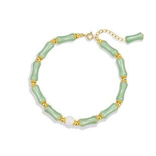 色达五明学院僧人外出佩戴竹节形手链高颜值手链东陵玉首饰翠绿色