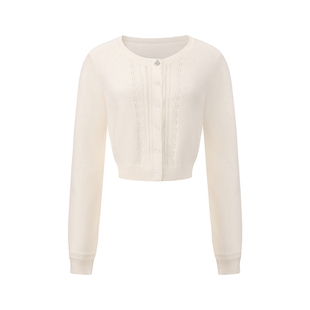 NanaJacqueline复古软糯挑孔兔毛针织开衫女春新款仿浣熊绒拉毛纱