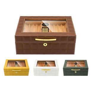 Lubinski雪茄保湿盒皮质雪松木雪加保温储存盒可视大容量醒茄醇化