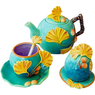 陶瓷银杏叶子茶具套装家用高档轻奢新中式复古整套茶具送礼咖啡壶