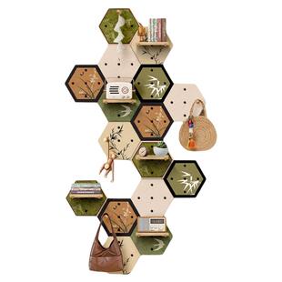 中古风桌面洞洞板置物架diy实木玄关几何造型展示架衣帽架收纳架