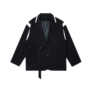 韦恩泽维尔大码西服外套男设计感宽松春秋季拼接撞色休闲西装8502