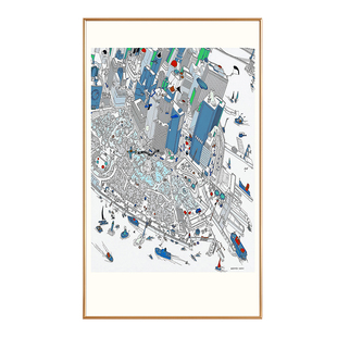 《纽约巴特里公园》玄关竖版挂画沙发背景靠墙面大幅落地画