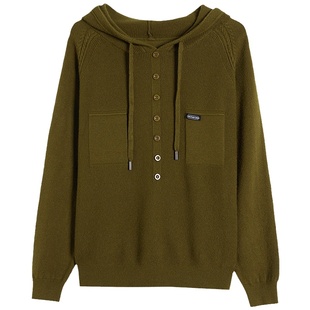 恒源祥羊毛衫女连帽长袖针织衫2026春秋新款外穿卫衣短款毛衣帽衫