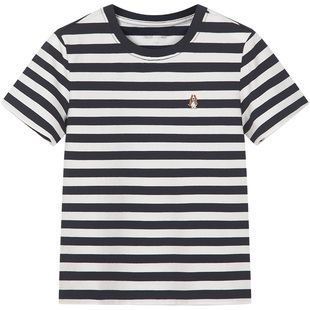 暇步士童装男童短袖儿童夏季新款薄款圆领衫女童宝宝条纹T恤