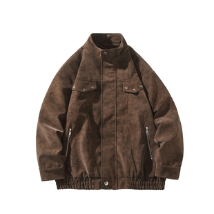 美式复古扎染麂皮绒夹克男秋冬加棉加厚保暖棉衣外套冬装潮流上衣